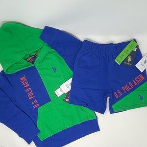 U.S. Polo Assn. Blue & Green Colorblock Hoodie and Shorts Set